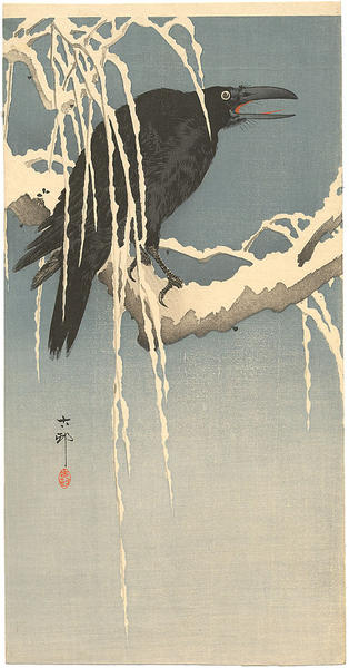 Crow on a snowy branch