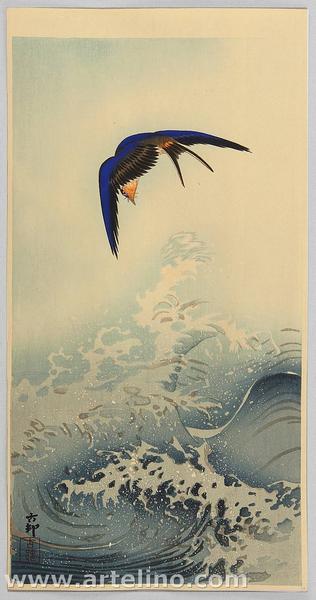 Swallow over the Ocean Wave