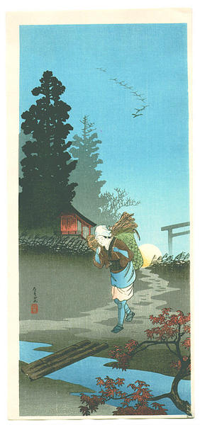 Returning woman in an autumn evening