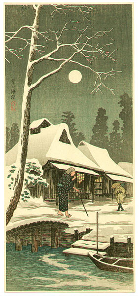 Snowy night with a hazy moon