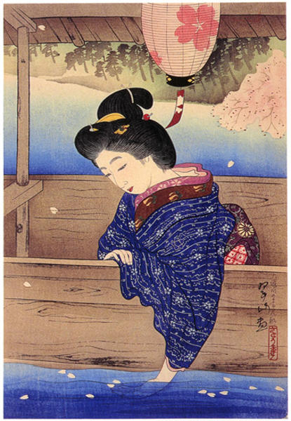 Cherry Blossoms on a boat on Oi River