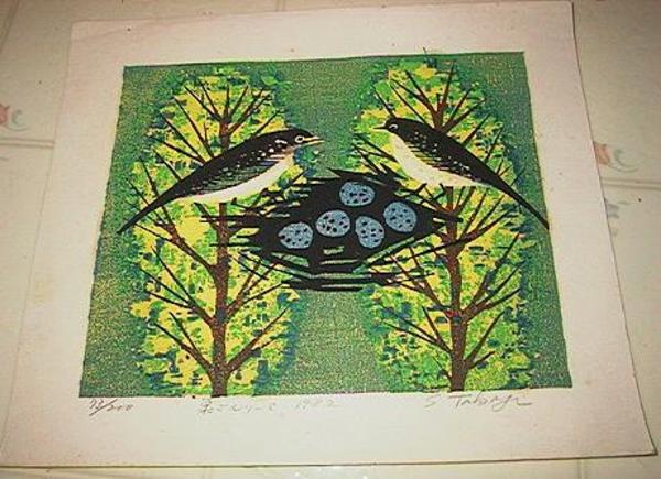 Birds in nest with eggs