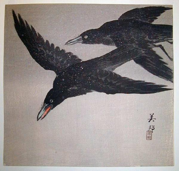 Crows in flight