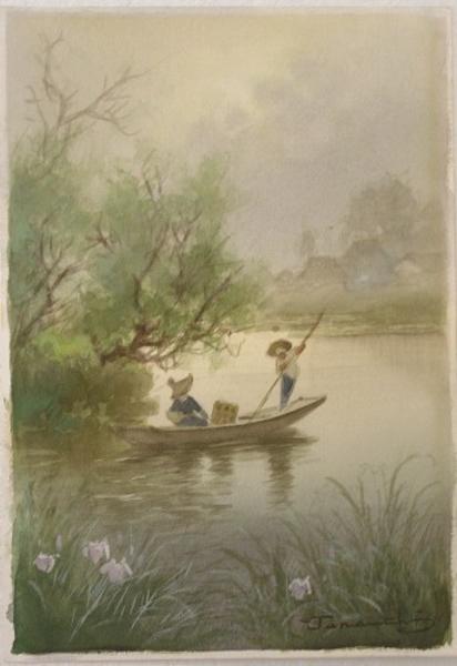 River boat with foreground flowers