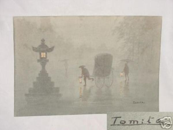 Lantern and Rickshaw in Rain