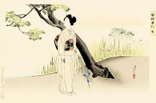 5- A lady in a park is cutting flowers