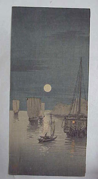 Night moon sailboats sea