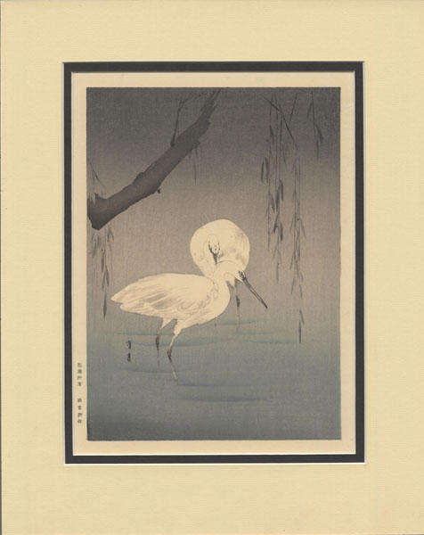 Two Egrets Wading Under a Willow Tree