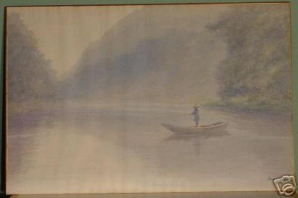 Boat with fisherman on river
