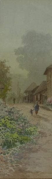 Village scene with mother and child