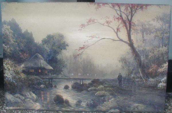 Farmhouse by Stream on a Misty Evening