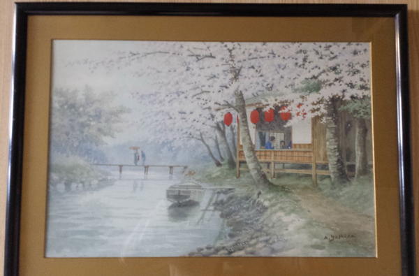 Teahouse by Stream in Spring