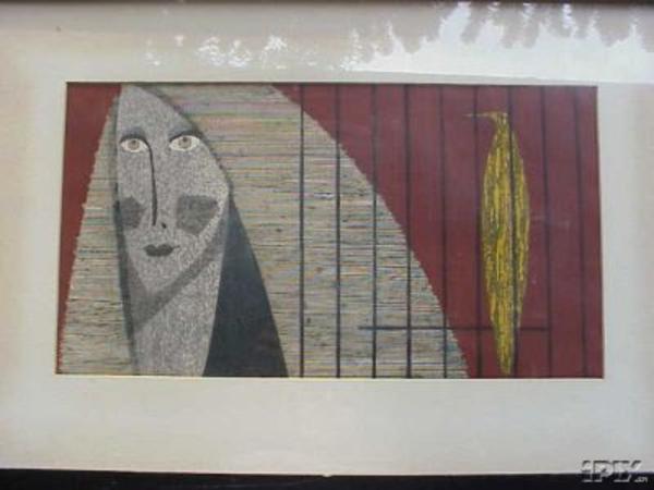 LADY WITH BIRD IN CAGE