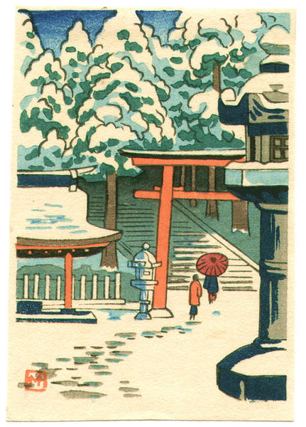 Temple with lantern and torii gate
