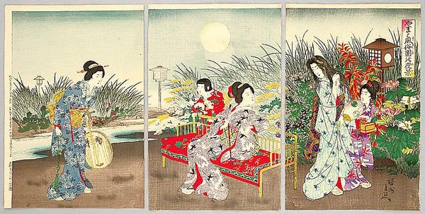 Scene of a Flower Gargen at Night