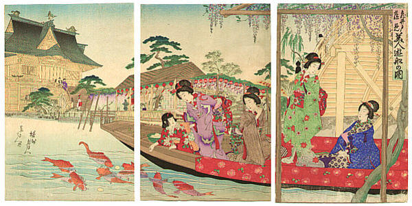 Bijin on pleasure boat trip at Kameido Shrine