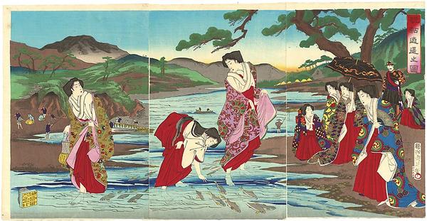 The Emperor and Empress watching court ladies trying to catch fish