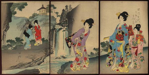 Five women at the waterfall