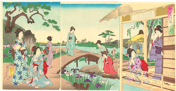 Spring- Women in an iris garden