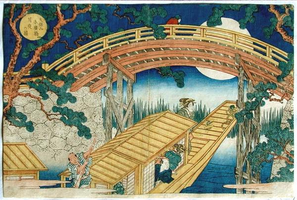 Moonl Lit View of Suenhiro Bridge - Tempozan Suehiro Bashi - Tsukiyo no Zu