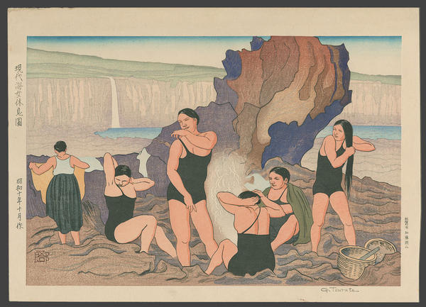 Modern Ama shellfish divers resting after a dive