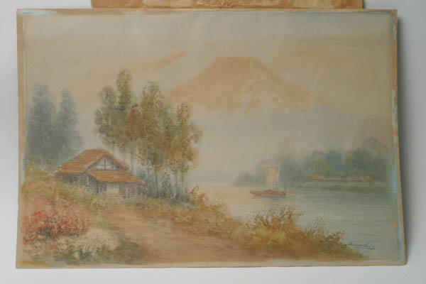 Farmhouse by stream near Mt Fuji
