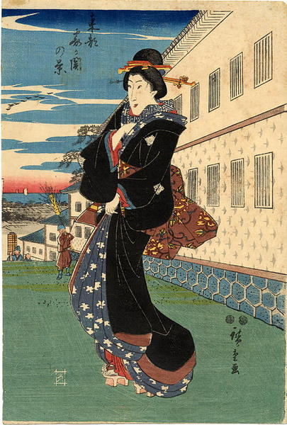 Bijin outside the residence of the feudal lord Kuroda in Kasumigaseki