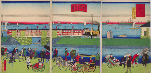 Steam Locomotive Train Running near the Sea at Shinagawa, Tokyo