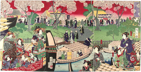 Sumida river crowded with cherryblossom viewers
