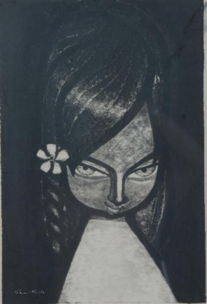 Girl with Flower in Hair- sumie