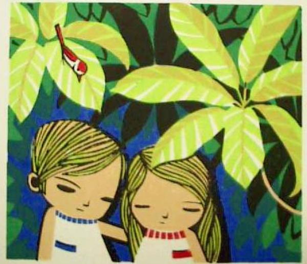 Unknown, Boy, girl, bird