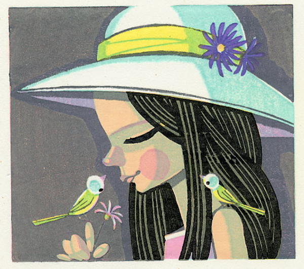 Unknown- girl, flower and bird 2