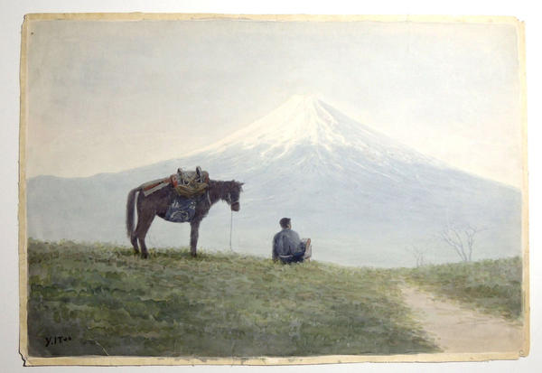 Horse and Rider Gazing at Mt Fuji