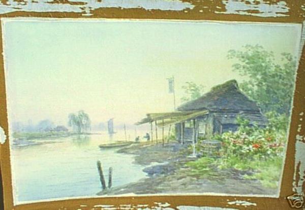 Fisherman returning to riverside house