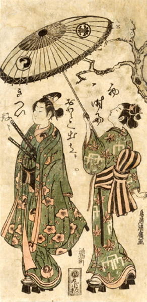 Kabuki actor Arashi Otohachi and maid-servant played by Segawa Kikunojo