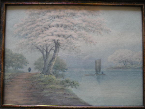 Sailboat on river in spring