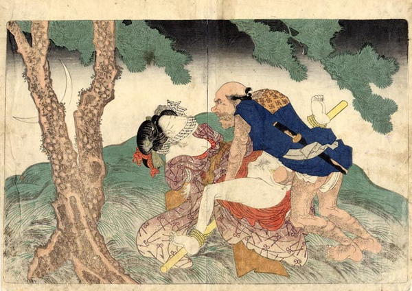 Shunga- man having forceful intercourse with a gagged bijin