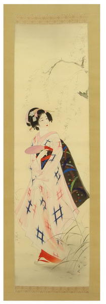 Bijin With Fan Under Willow