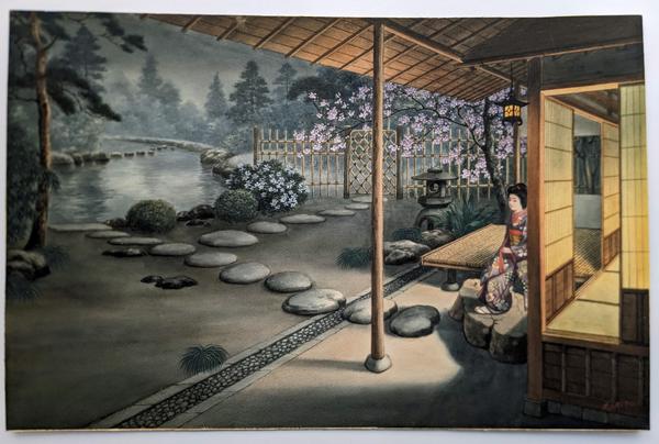 Woman Overlooking Evening Garden