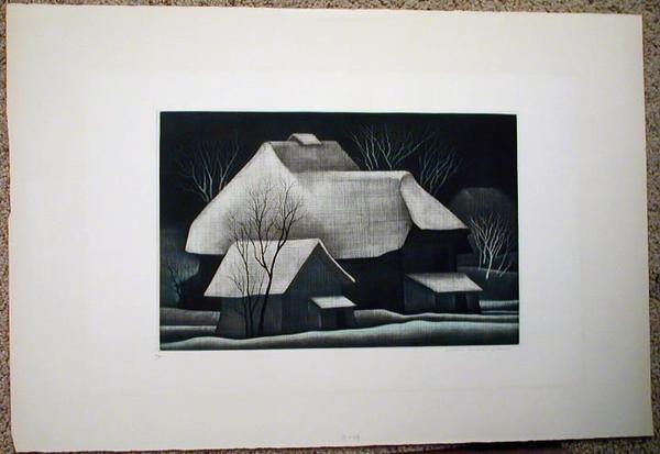 Unknown, snow, farmhouse