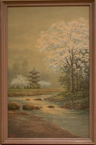 Pagoda by River in Spring