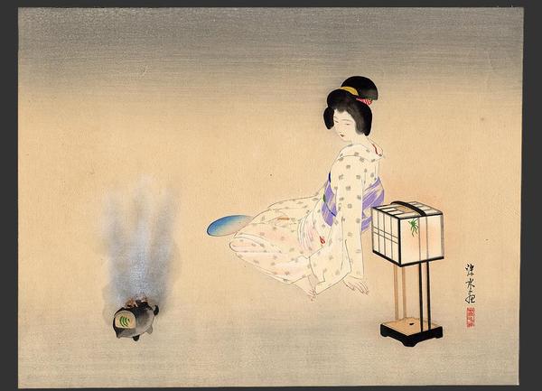 Bijin, lamp and incense burner