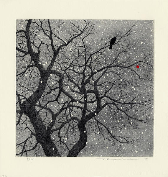 Crow and Persimmon in the Snow