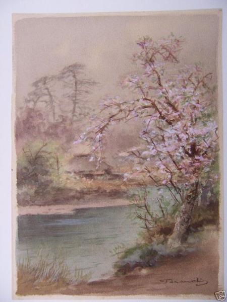 Hut and cherry tree by river