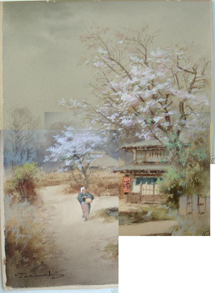 Spring scene with store by river
