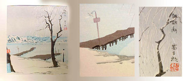 A Snowy Scene of The Lake Suwa at Nagano