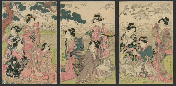 Bijin tying paper wish slips to the cranes