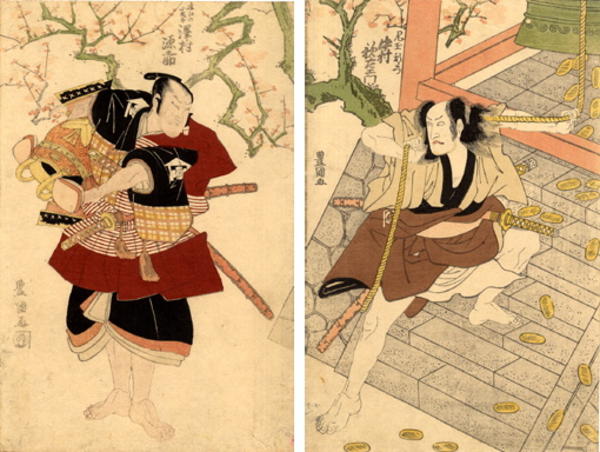 Diptych- Kabuki scene on a Temple steps