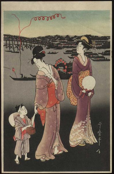 Fireworks at Ryogoku Bridge- repro