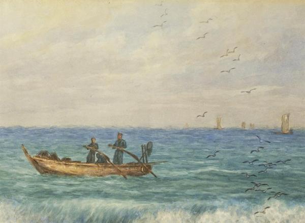 Fisherman in rolling waves